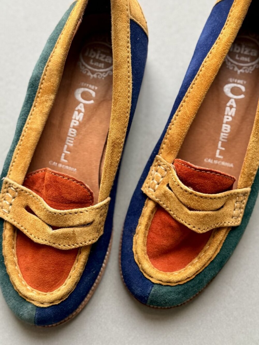 Jeffrey Campbell Ibiza Last Colorblock Suede Penny Loafers Navy Teal Mustard 6.5